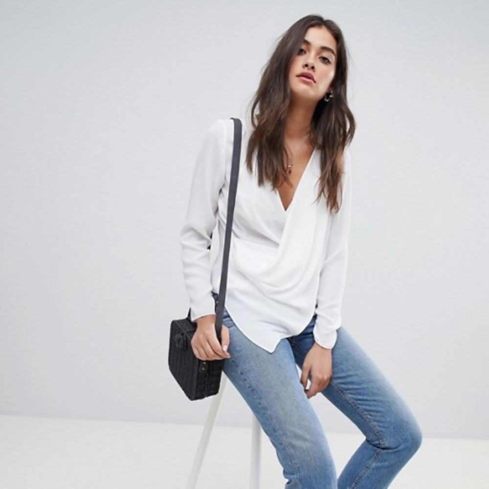 ASOS DESIGN long sleeve top with wrap plunge neck